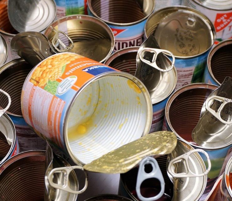 open tin cans of food
