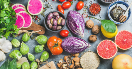 variety of raw foods on table