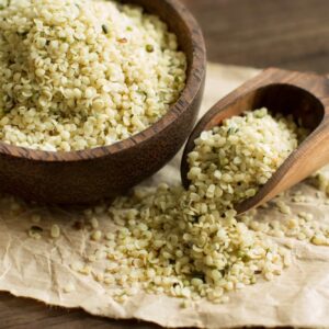 Pile of Uncooked Hemp seeds in a bowl