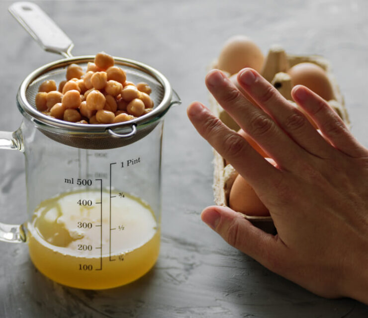 Chickpea water aquafaba. Egg replacement. Vegan concept