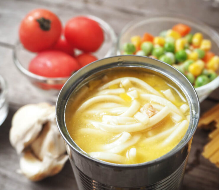 Chicken noodle soup in can with ingredient