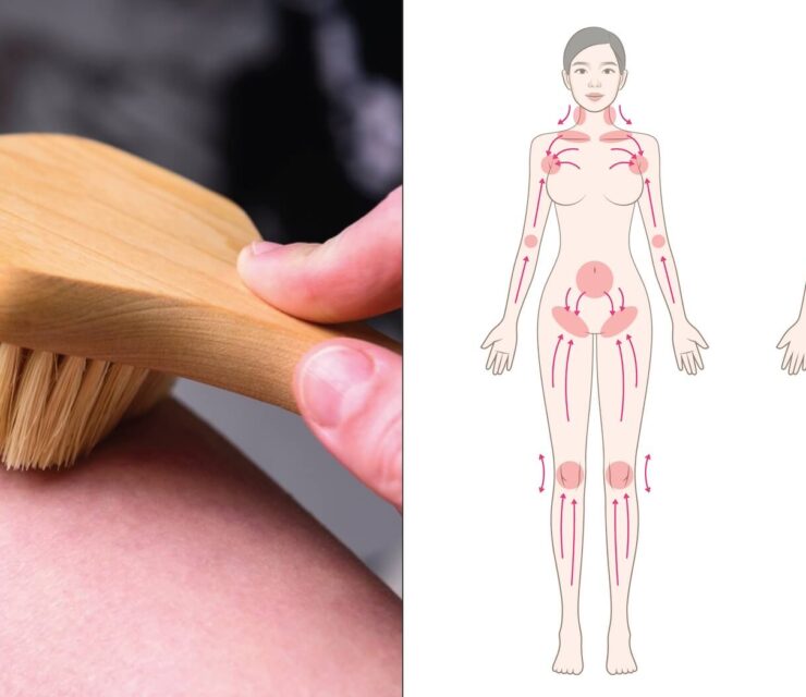 Vector illustration of female lymphatic circulation system showing massage flow and drainage directions — front and back views of woman body for beauty, detox, and wellness therapy design