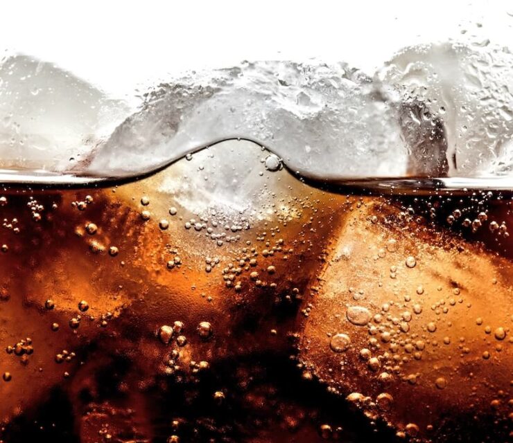 up close image of diet soda and ice
