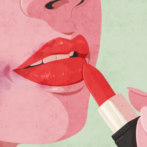 Woman applying toxic lipstick conceptual