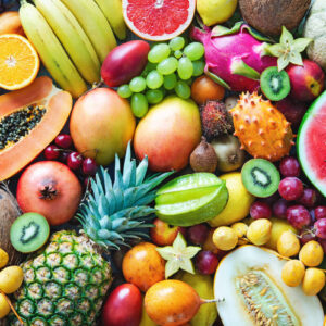 Assortment of fresh fruits, vegetables and berries.
