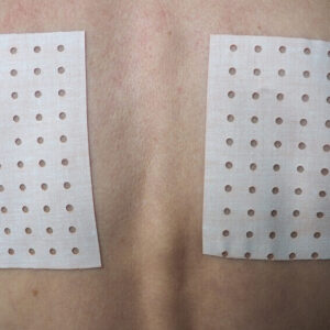 Medicated pain relief patch. Close up of patch for back pain relief